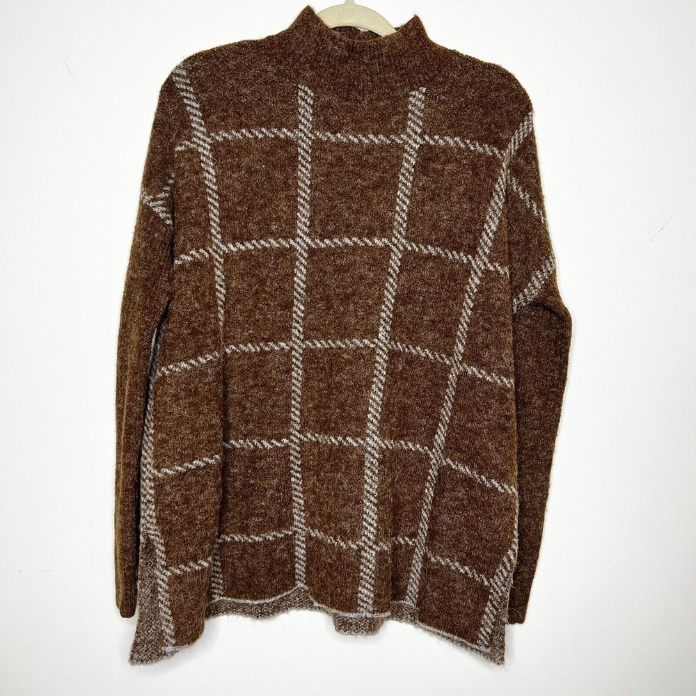 Cyrus Sweater Mock Neck Windowpane Brown Cream Women’s Small